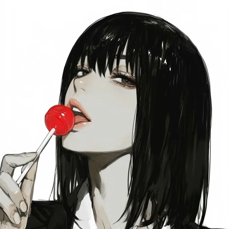 Hình ảnh avatar anime nữ ngầu lạnh lùng cầm kẹo mút nhìn nghiêng