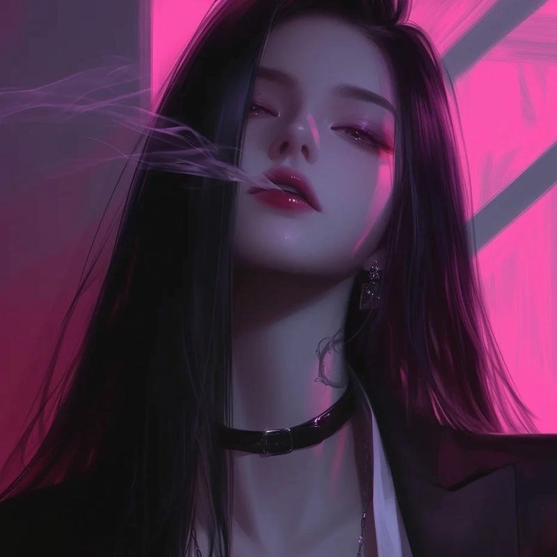 Hình ảnh avatar anime nữ ngầu lạnh lùng hút thuốc trong ánh sáng đỏ