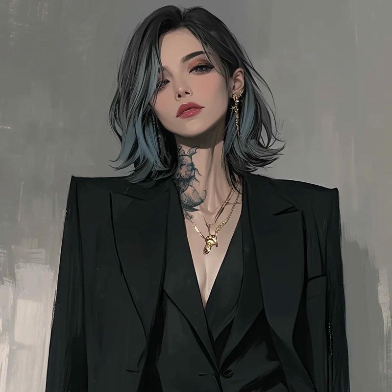 Hình ảnh avatar anime nữ ngầu lạnh lùng mặc vest đen đứng ngoài trời