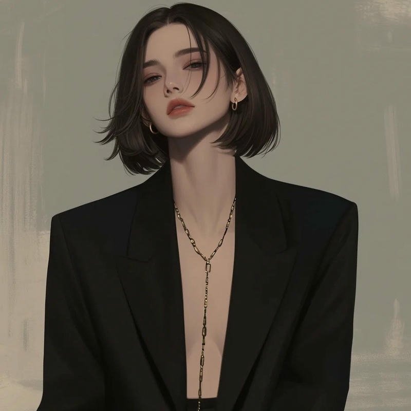 Hình ảnh avatar anime nữ ngầu lạnh lùng tóc đen ngắn đeo dây chuyền