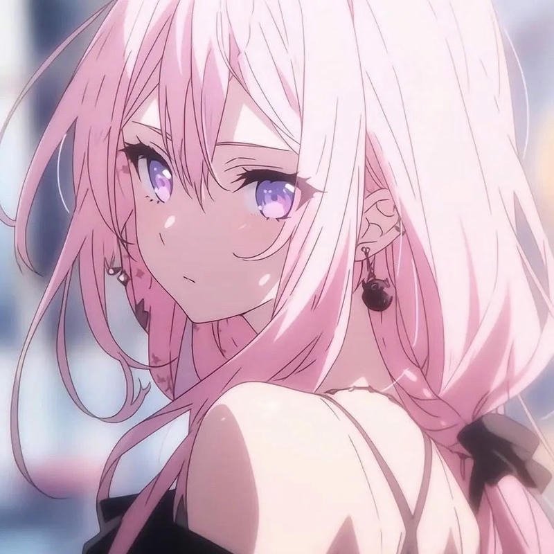 Hình ảnh avatar anime nữ tóc hồng nhìn nghiêng quyến rũ