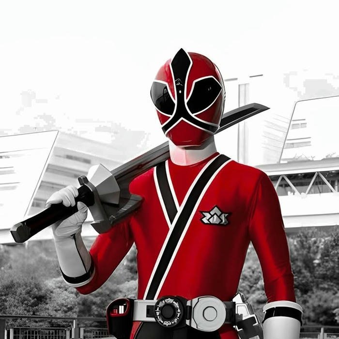 Hình ảnh avatar siêu nhân đỏ cầm kiếm samurai trên vai