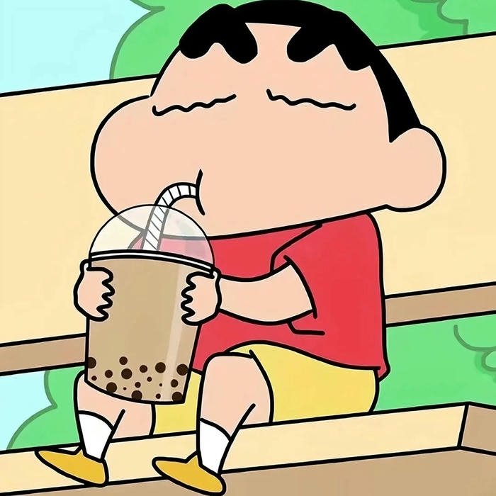 Hình ảnh shin cậu bé bút chì uống trà sữa trân châu