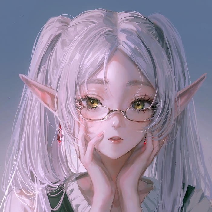 Hình avatar Tiktok đẹp anime nữ elf đeo kính tri thức