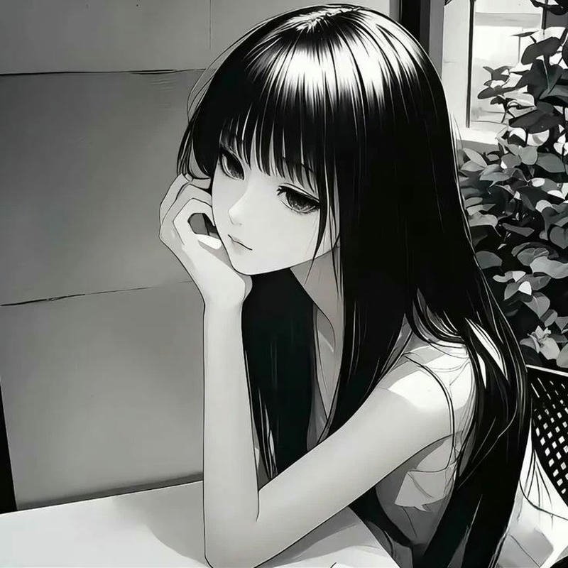 Hình avatar anime nữ đen trắng ngầu lạnh lùng ngồi suy tư một mình