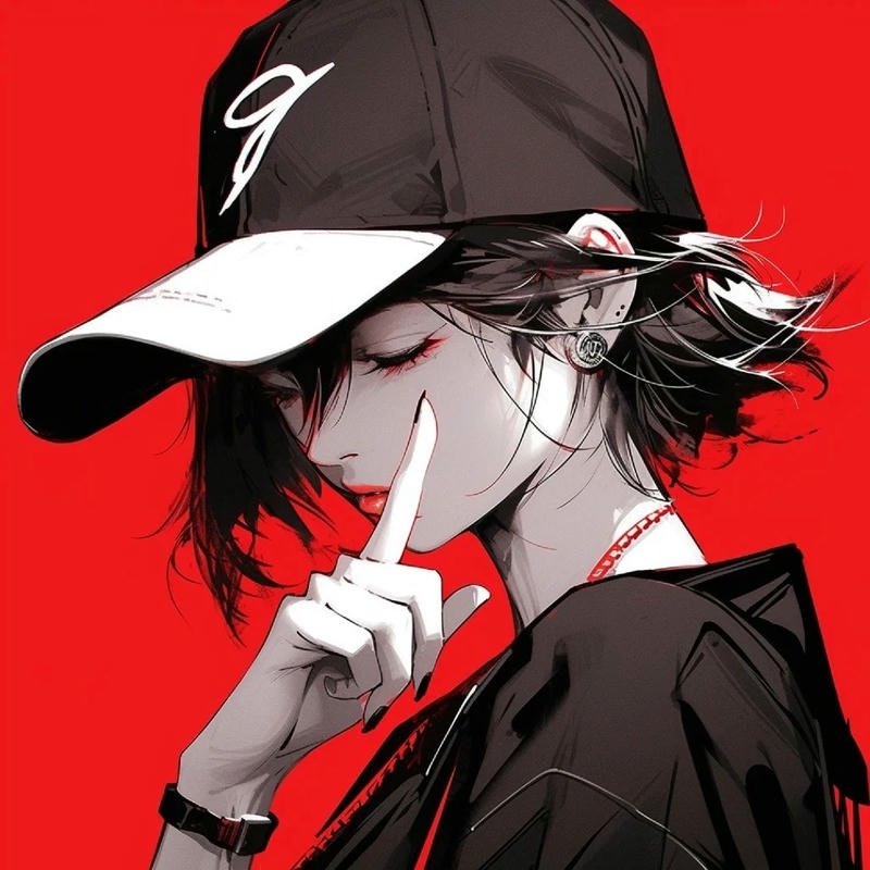 Hình avatar anime nữ đội mũ trắng ngầu lạnh lùng tạo dáng tay