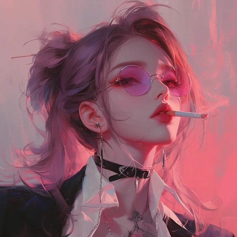 Hình avatar anime nữ ngầu lạnh lùng đeo kính hút thuốc đầy cá tính