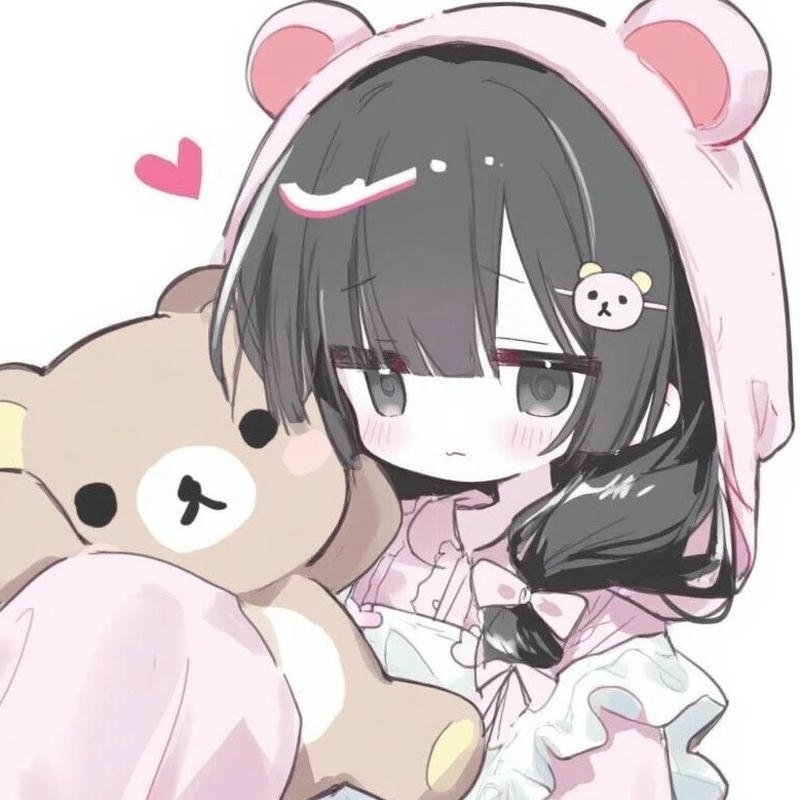 Hình avatar bé gái cute đội mũ tai gấu ôm gấu