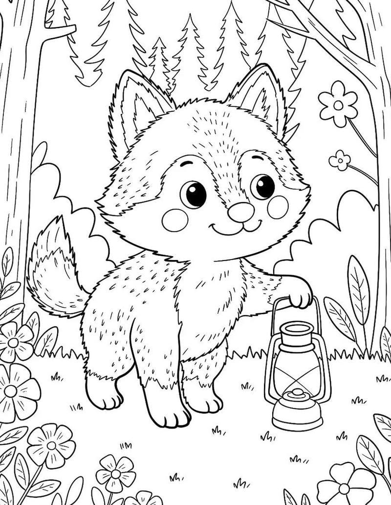 Hình tô màu chó sói phong cách cute