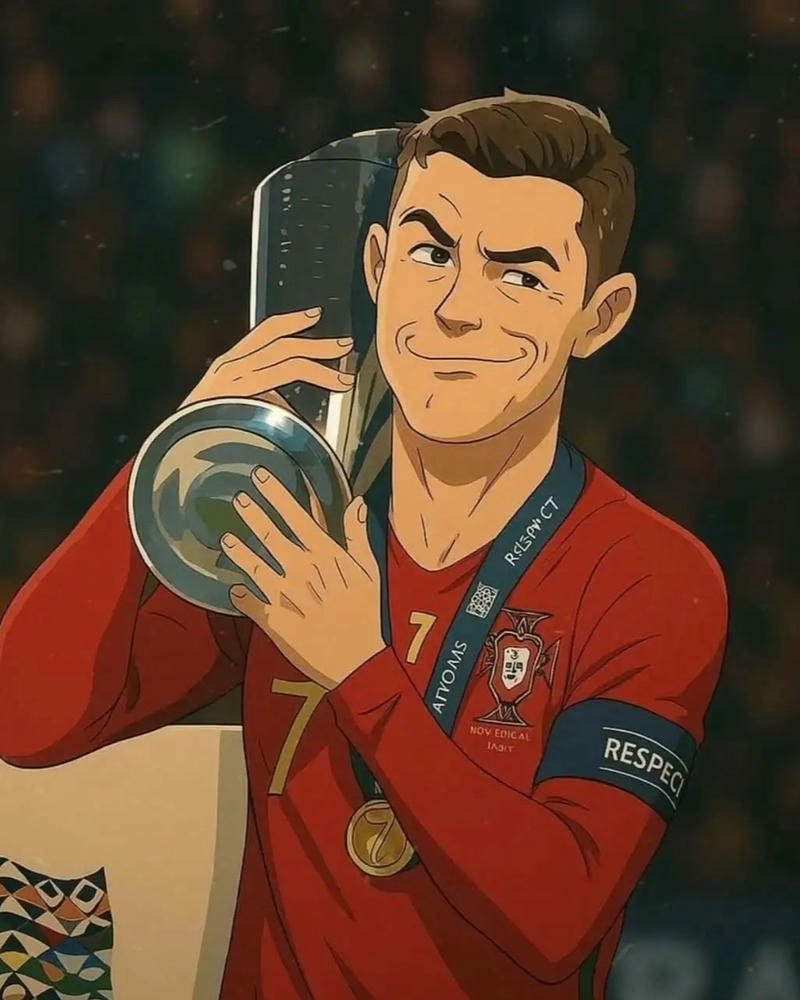 Tổng hợp 250+ hình ảnh Ronaldo anime chất lượng nhất Hình vẽ Ronaldo hôn lên chiếc cúp vàng danh giá
