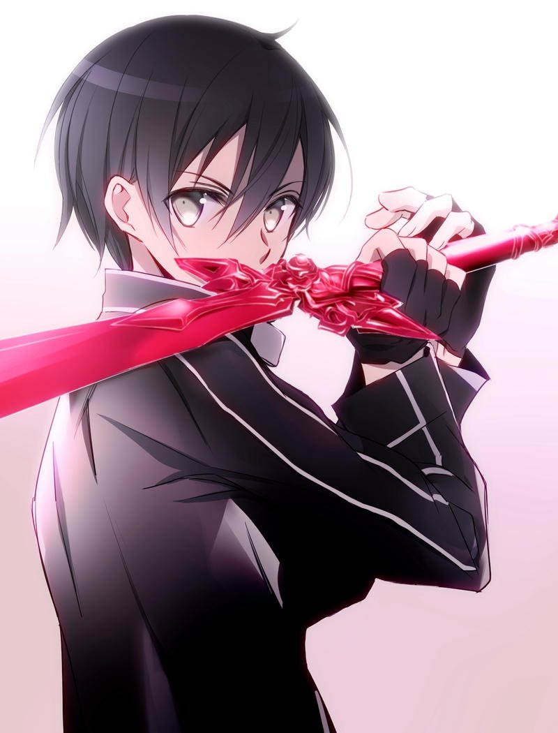 Kirito Sword Art Online góc nghiêng cầm kiếm phát sáng màu đỏ