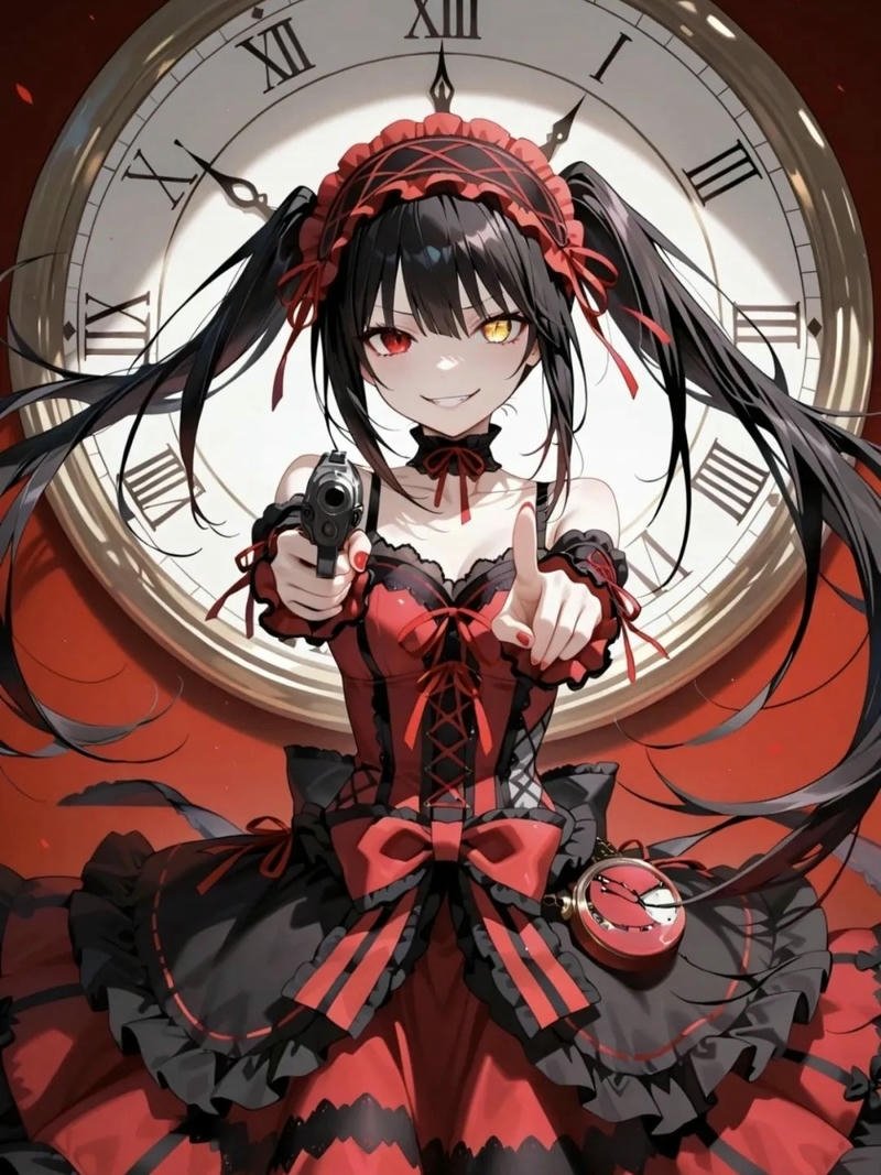 Tổng hợp 88+ hình ảnh Kurumi anime đẹp lạnh lùng nhất Kurumi anime cầm hai súng trước đồng hồ khổng lồ