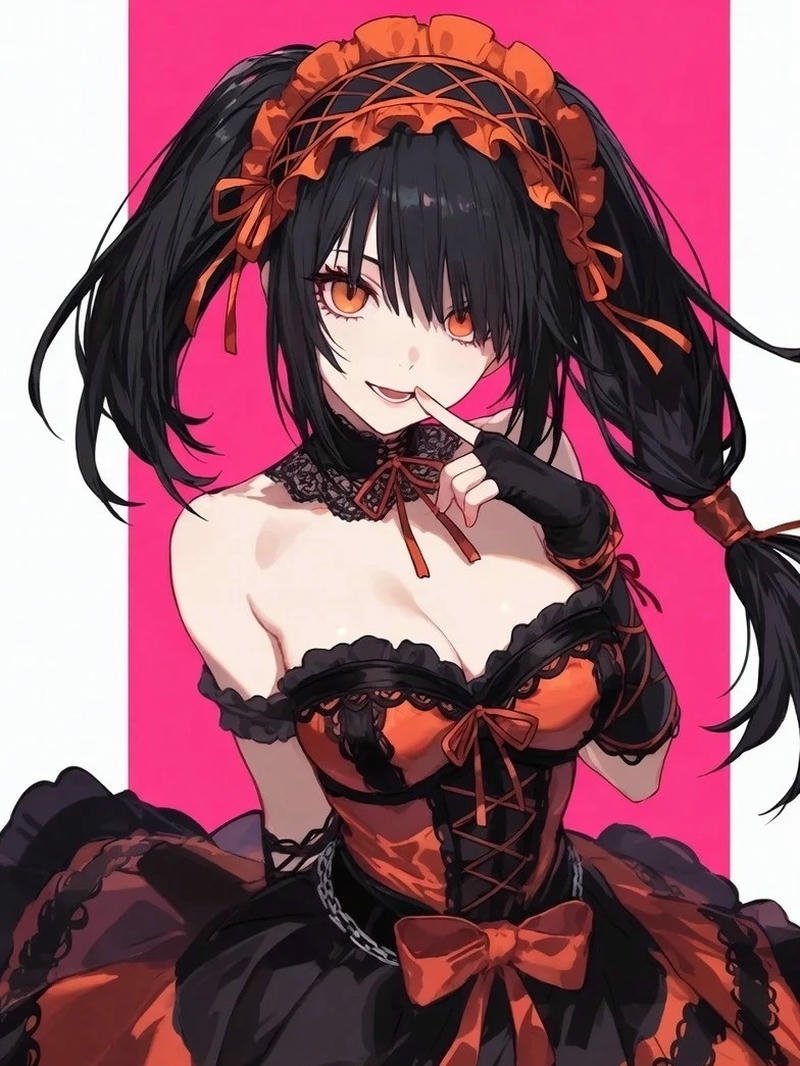 Tổng hợp 88+ hình ảnh Kurumi anime đẹp lạnh lùng nhất Kurumi anime mặc váy đỏ đen nền hồng rất đẹp