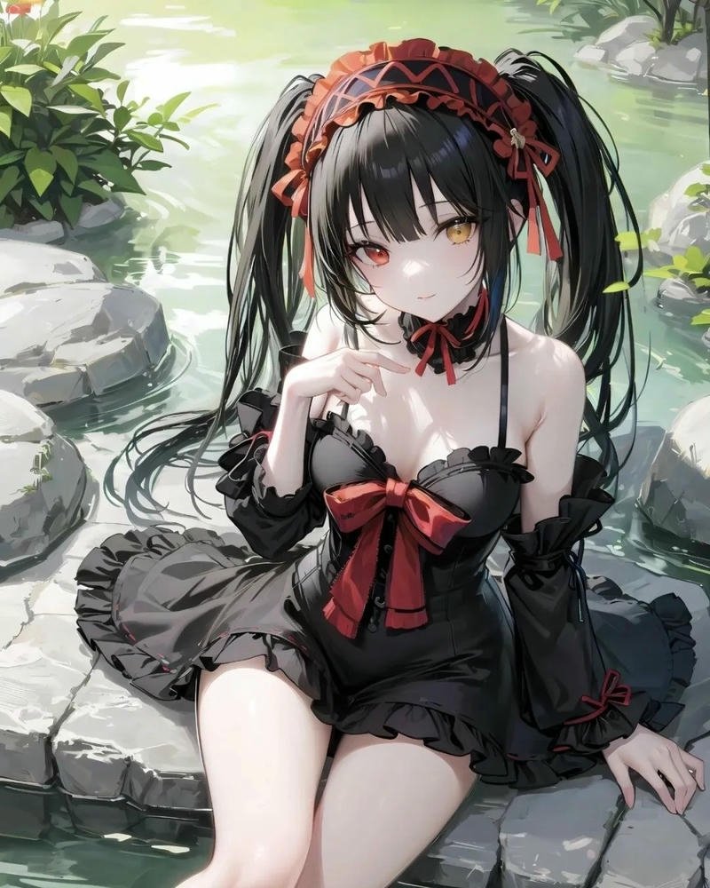 Tổng hợp 88+ hình ảnh Kurumi anime đẹp lạnh lùng nhất Kurumi anime ngồi thư giãn bên bờ suối thiên nhiên