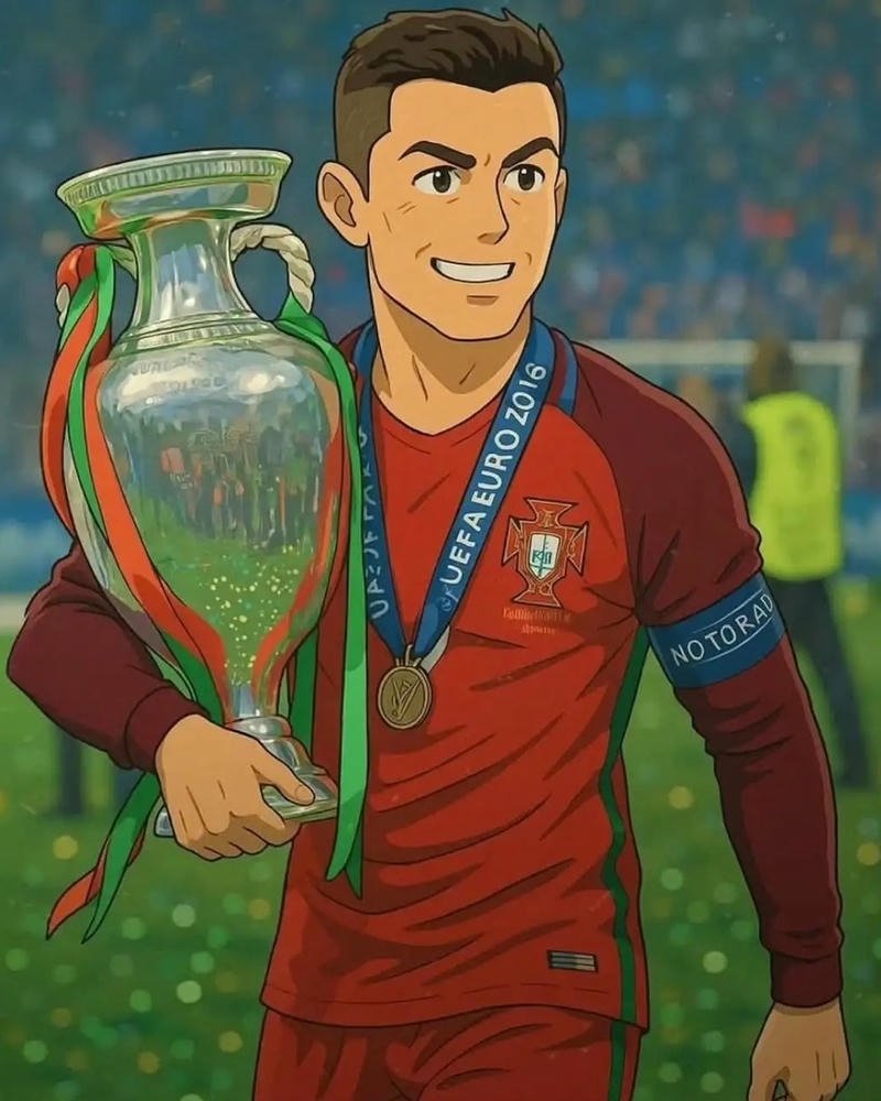 Ronaldo anime nâng cúp vô địch euro cùng đội tuyển