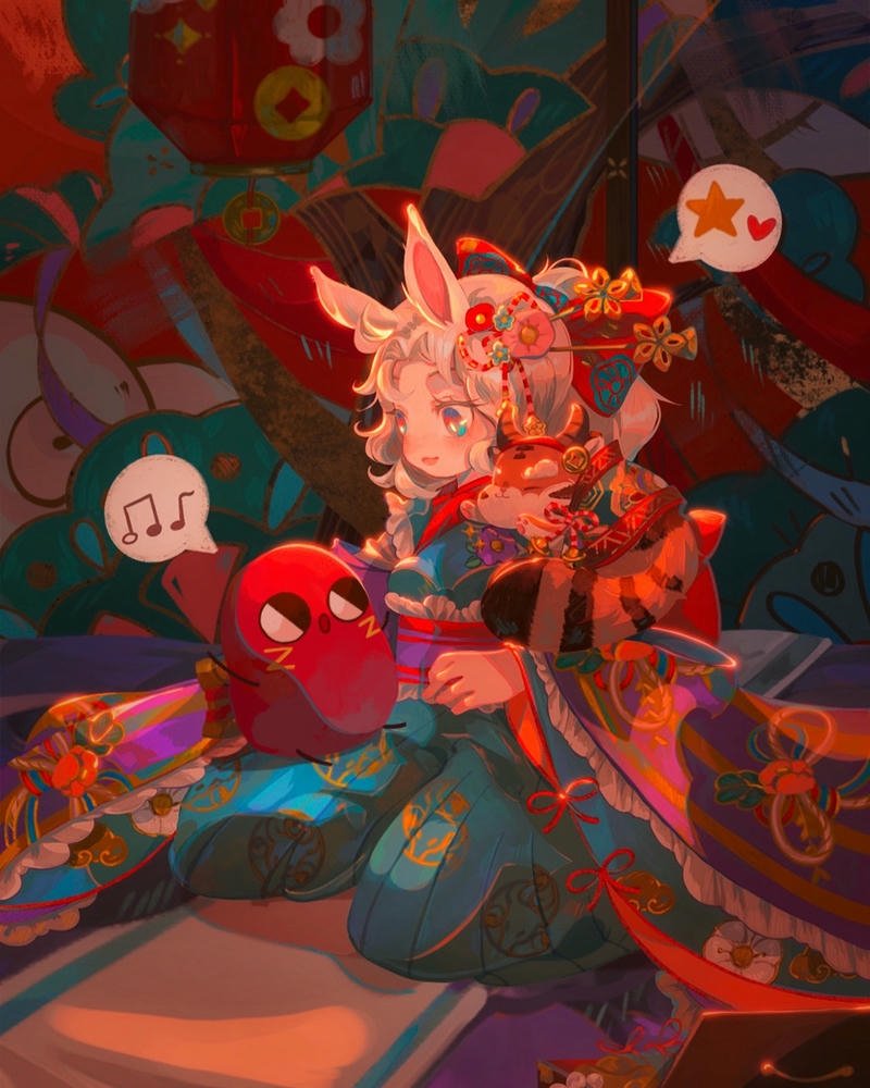 Waifu Bunny vuốt tóc nhẹ nhàng sang một bên tai