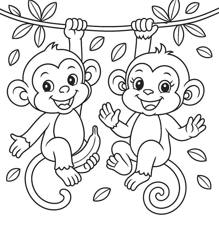 đề tài tranh tô màu con khỉ dễ thương phong cách
