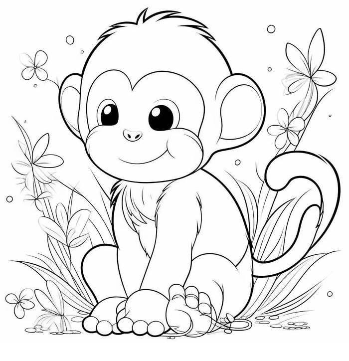 hình vẽ động vật rừng đáng yêu tranh tô màu con khỉ