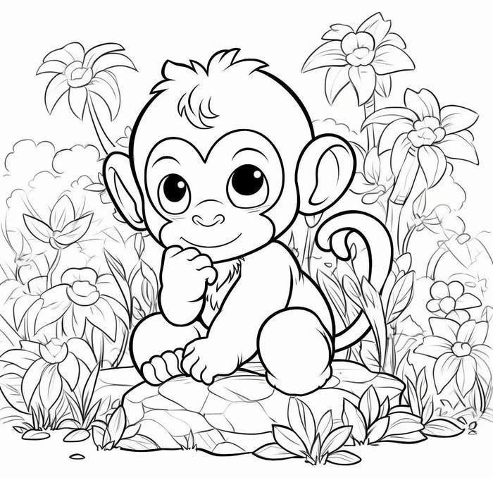 hoạt động sáng tạo cuối tuần tranh tô màu con khỉ cho bé