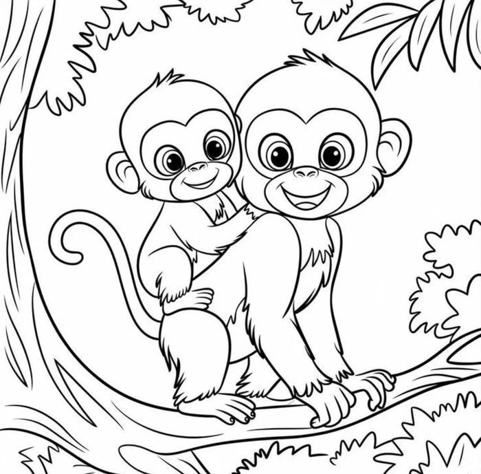 mẫu tranh tô màu con khỉ dễ thương dễ nhìn