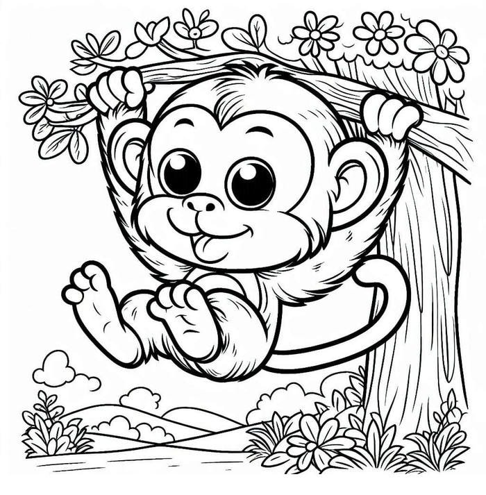 sáng tạo tranh tô màu con khỉ dễ thương đáng yêu