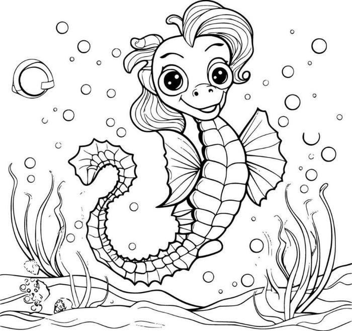 tô màu con cá ngựa mẫu học tập