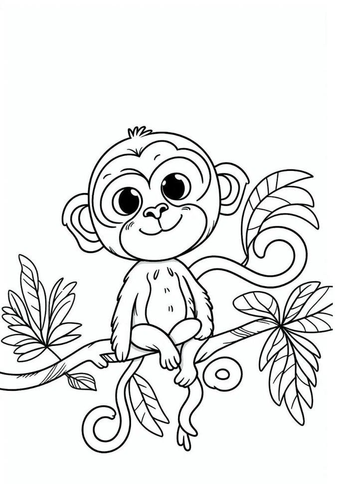 tranh tô màu con khỉ dễ thương hình tròn trịa