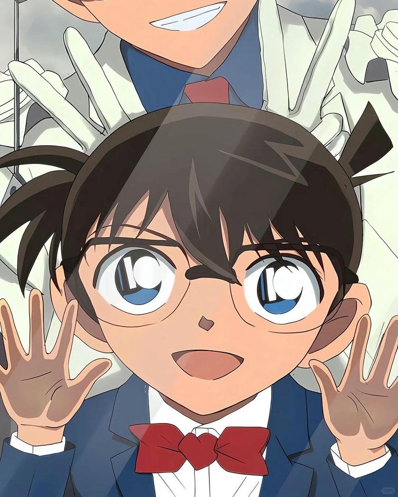 Ảnh Conan áp mặt vào kính biểu cảm ngạc nhiên hài hước vui nhộn