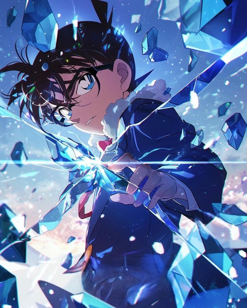 Ảnh Conan bắn kim gây mê với hiệu ứng ánh sáng xanh đẹp