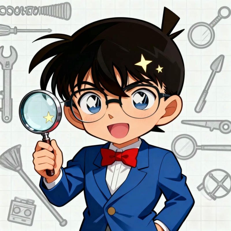 Ảnh Conan cầm kính lúp tìm manh mối vụ án bí ẩn hóc búa