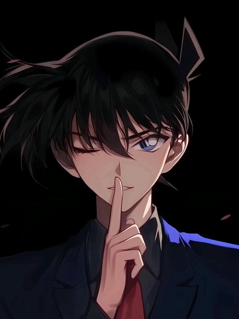 Ảnh Conan đưa tay lên miệng ra dấu im lặng bí mật nguy hiểm