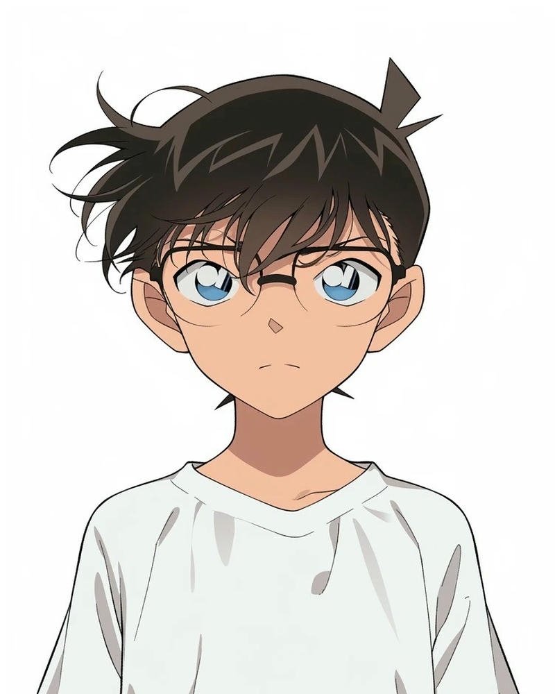 Ảnh Conan mặc áo thun trắng đơn giản nhìn thẳng ngây thơ