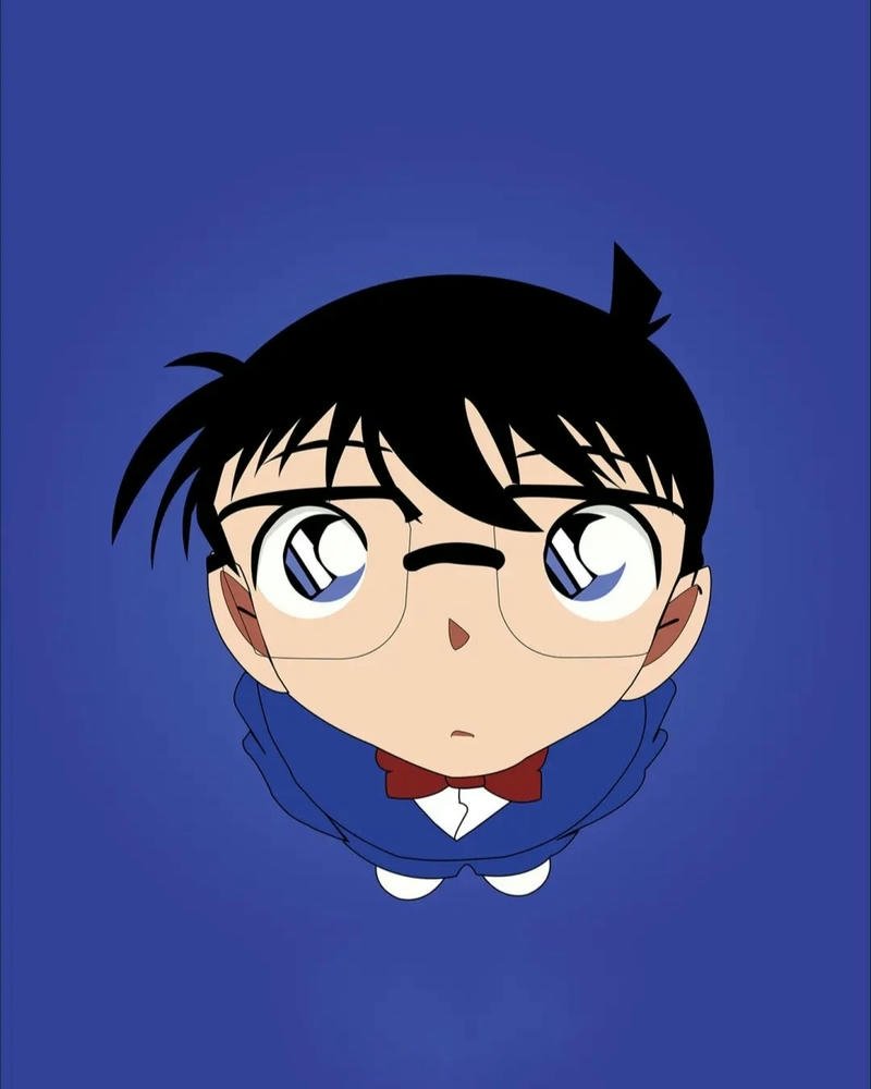 Ảnh Conan ngước nhìn lên trên nền xanh dương tối giản hiện đại