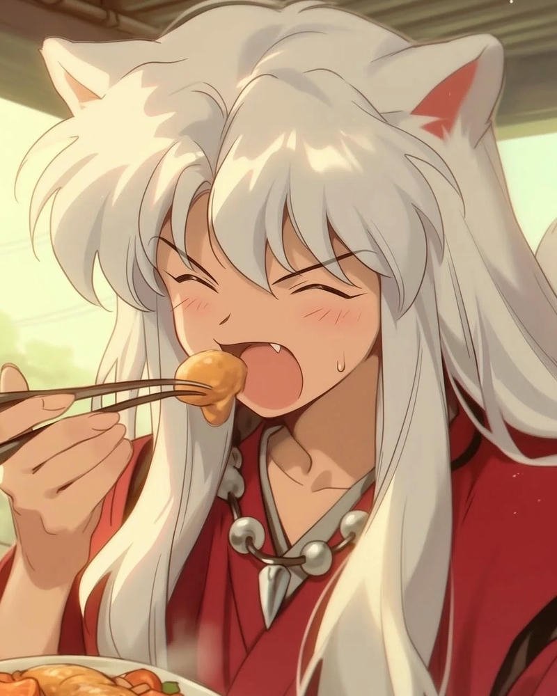 Ảnh Inuyasha ăn mì ramen biểu cảm cực kỳ đáng yêu
