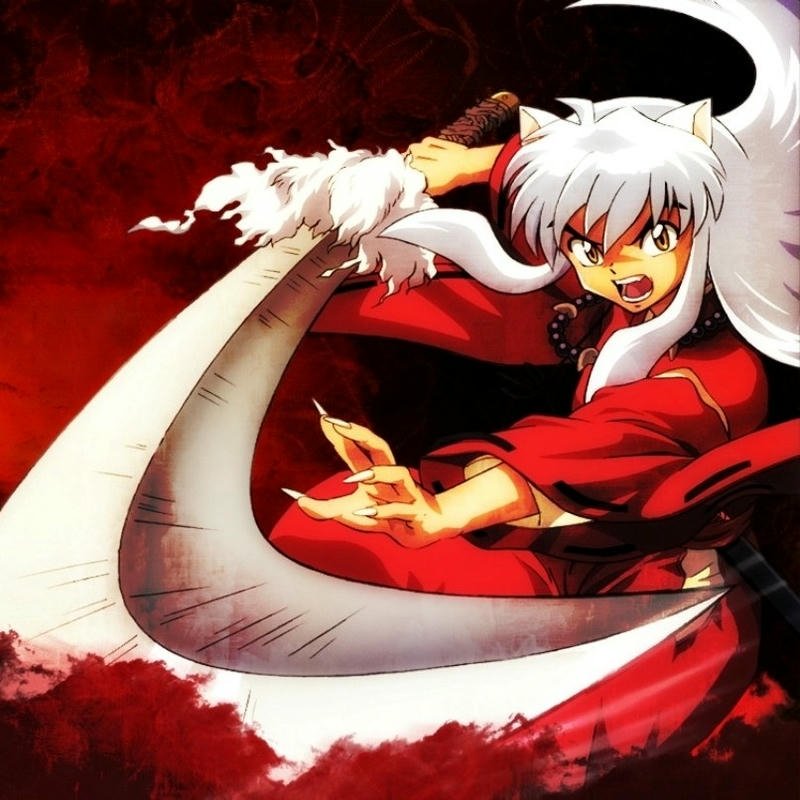 Ảnh Inuyasha cầm Thiết Toái Nha chém ra lửa đỏ rực