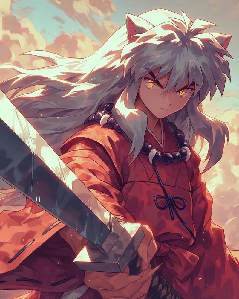 Ảnh Inuyasha cầm kiếm quay lưng cực ngầu trong gió