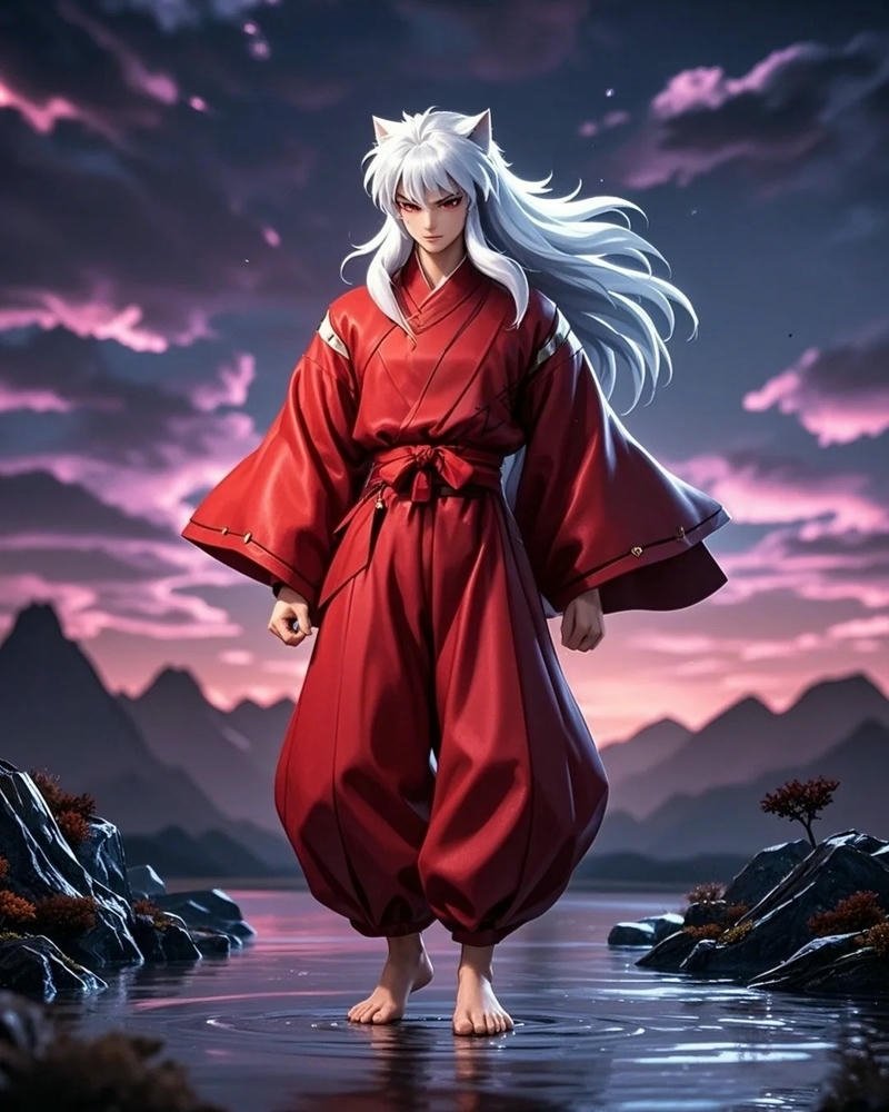 Ảnh Inuyasha đứng một mình giữa hồ nước mênh mông