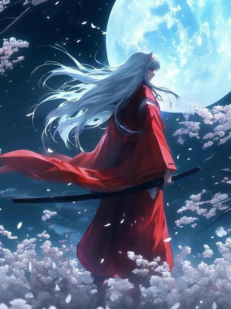 Ảnh Inuyasha đứng nhìn trăng tròn sáng rực trời đêm