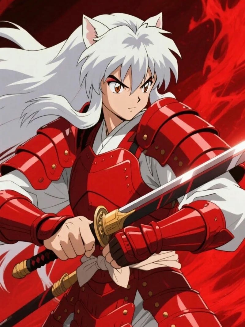 Ảnh Inuyasha mặc áo đỏ truyền thống cầm kiếm sắc bén