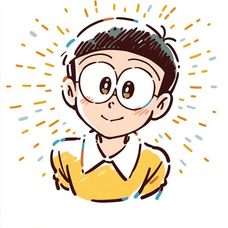 Ảnh Nobita nét vẽ chì cười tươi rất dễ thương
