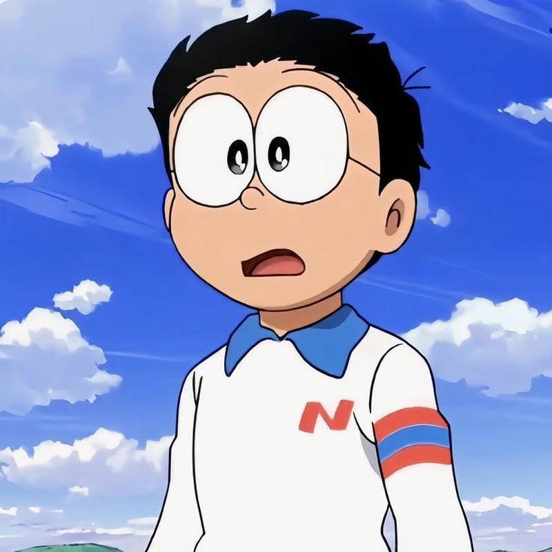 Ảnh Nobita ngạc nhiên nhìn lên bầu trời xanh thẳm