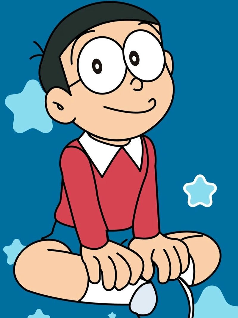 Ảnh Nobita ngồi bó gối nhìn bầu trời sao đêm