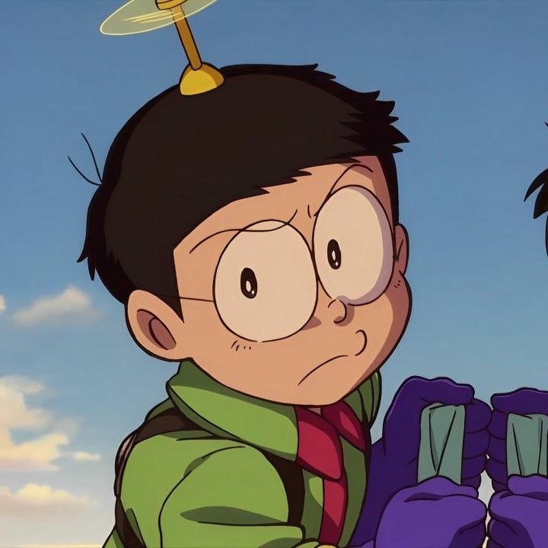 Ảnh Nobita thám hiểm rừng xanh với ba lô lớn