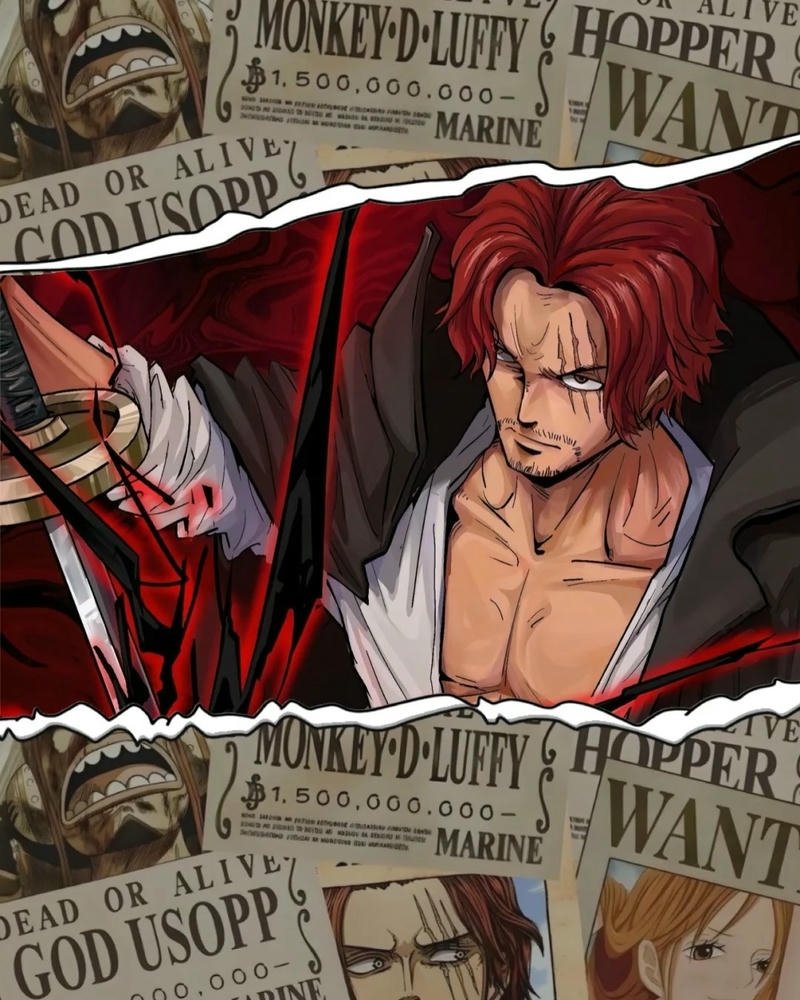 Ảnh Shanks truy nã phong cách báo giấy cổ điển