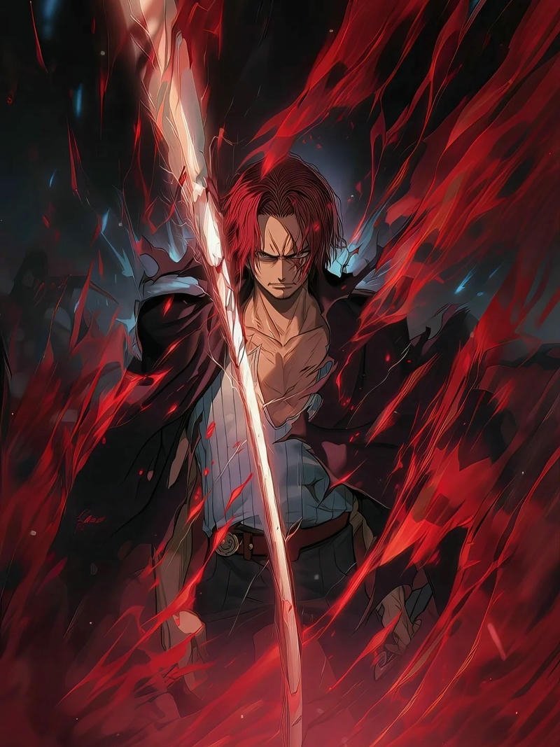 Ảnh Shanks vung kiếm tạo ra vệt sét đỏ rực