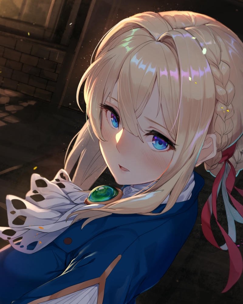 Ảnh Violet Evergarden biểu cảm e thẹn cúi đầu duyên dáng