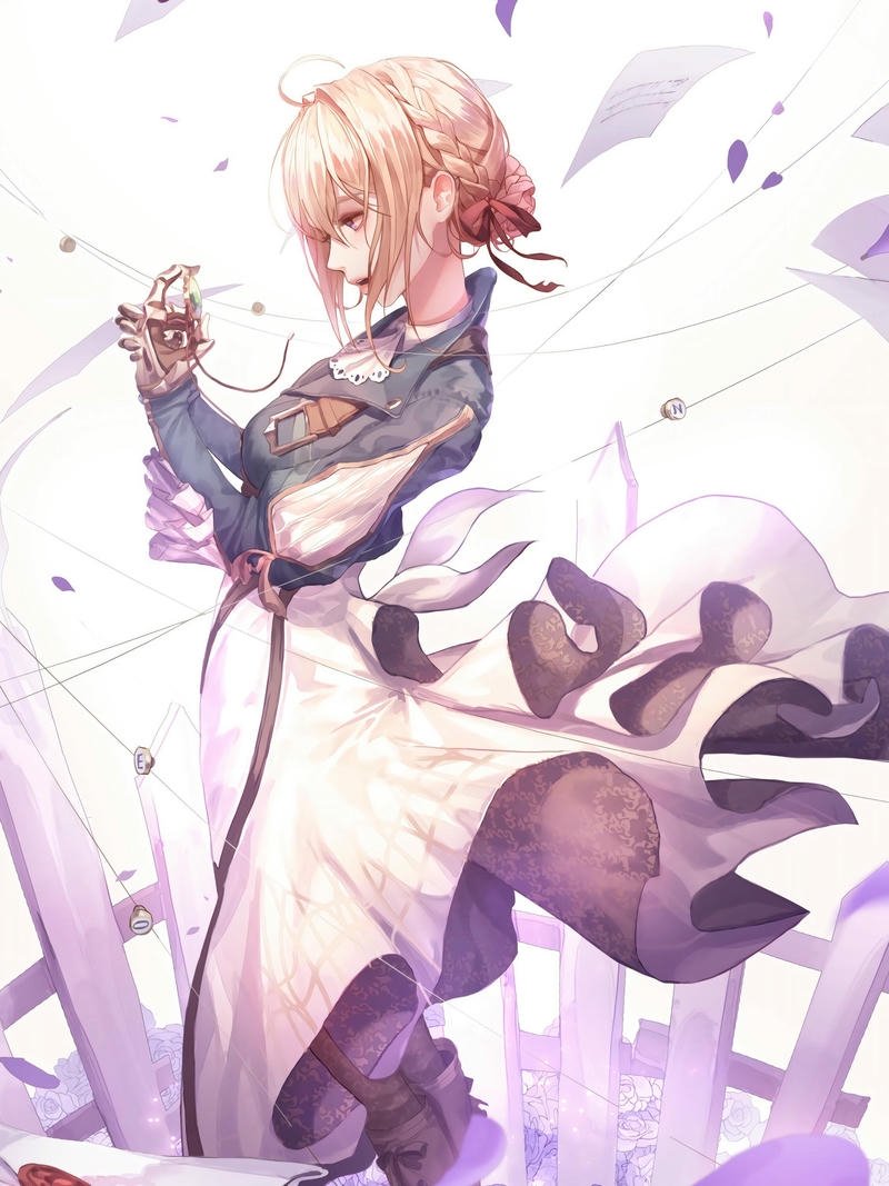 Ảnh Violet Evergarden bước đi trên mặt nước tĩnh lặng đẹp