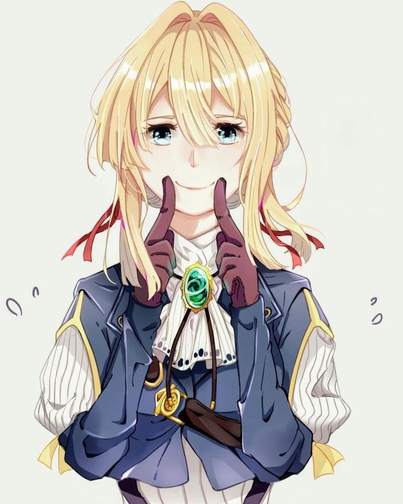 Ảnh Violet Evergarden đưa tay lên má biểu cảm đáng yêu
