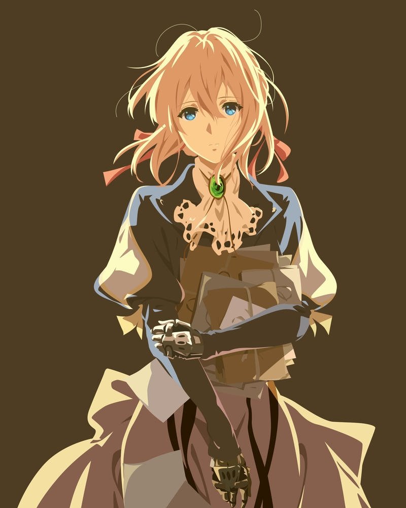 Ảnh Violet Evergarden ngồi đợi tàu với hành lý bên cạnh