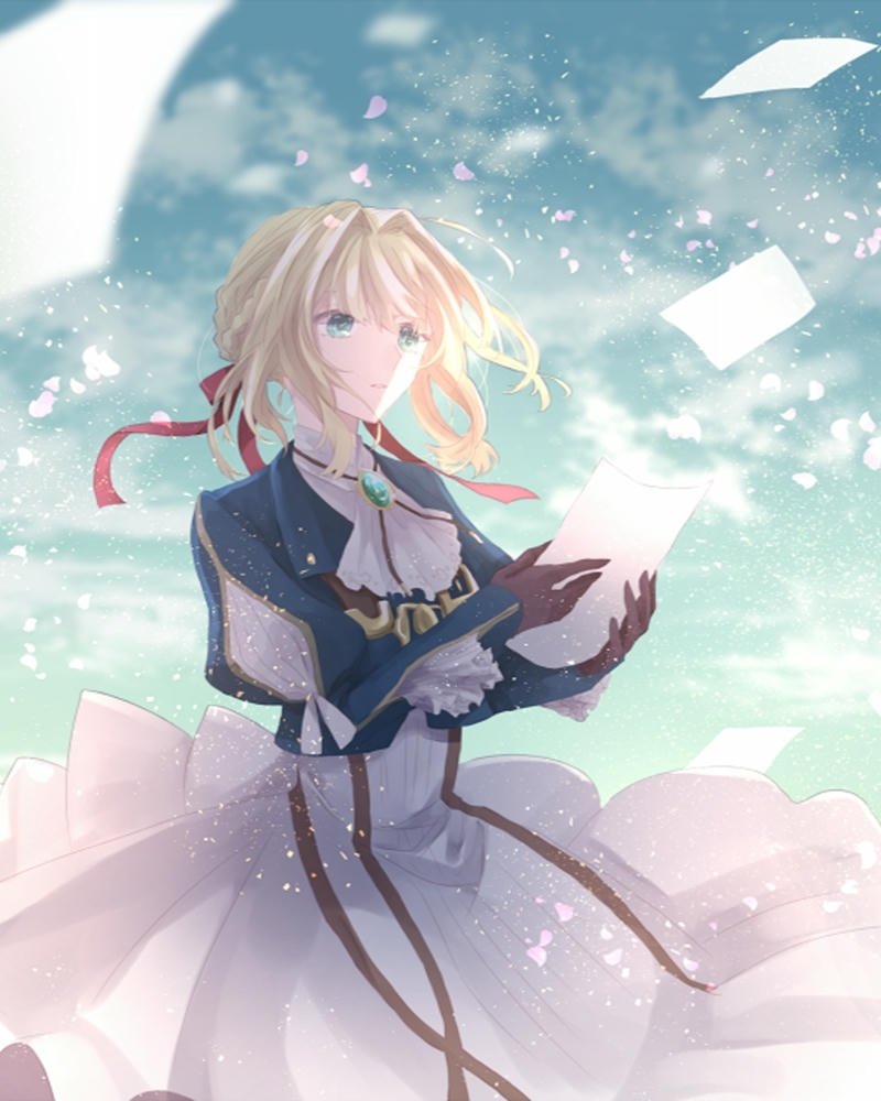 Ảnh Violet Evergarden tung váy giữa trời hoa rơi lãng mạn
